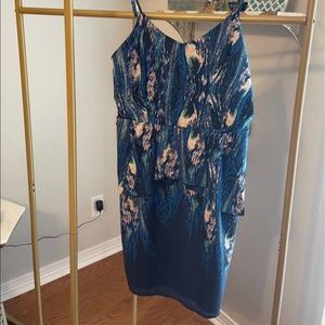 Blue patterned peplum semiformal dress